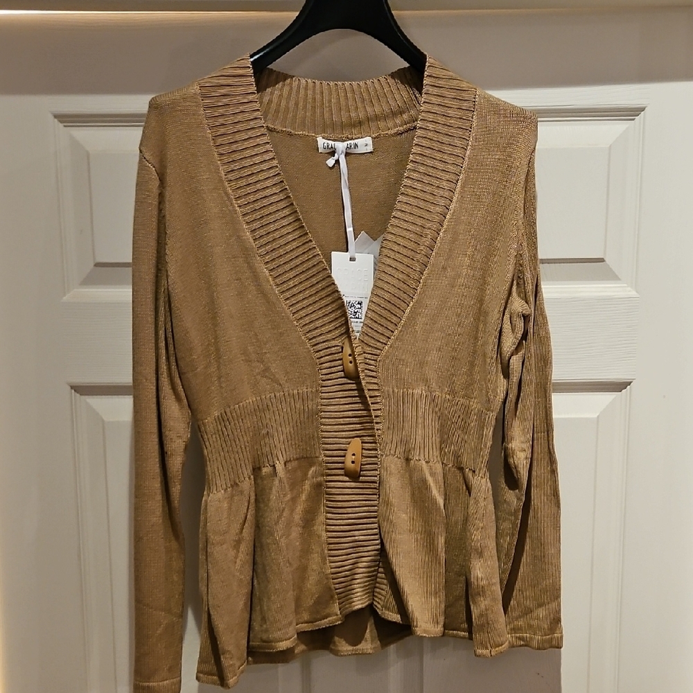 Tan Cardigan with Button Accents